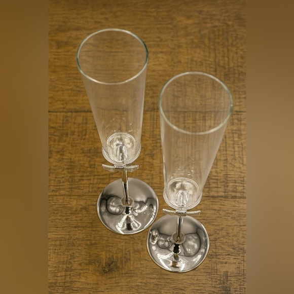 Kate Spade Silver Champagne Flutes with Bow Accents - Picture 2 of 4